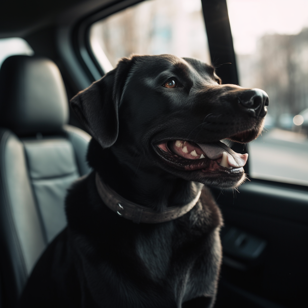 black lab riding in car