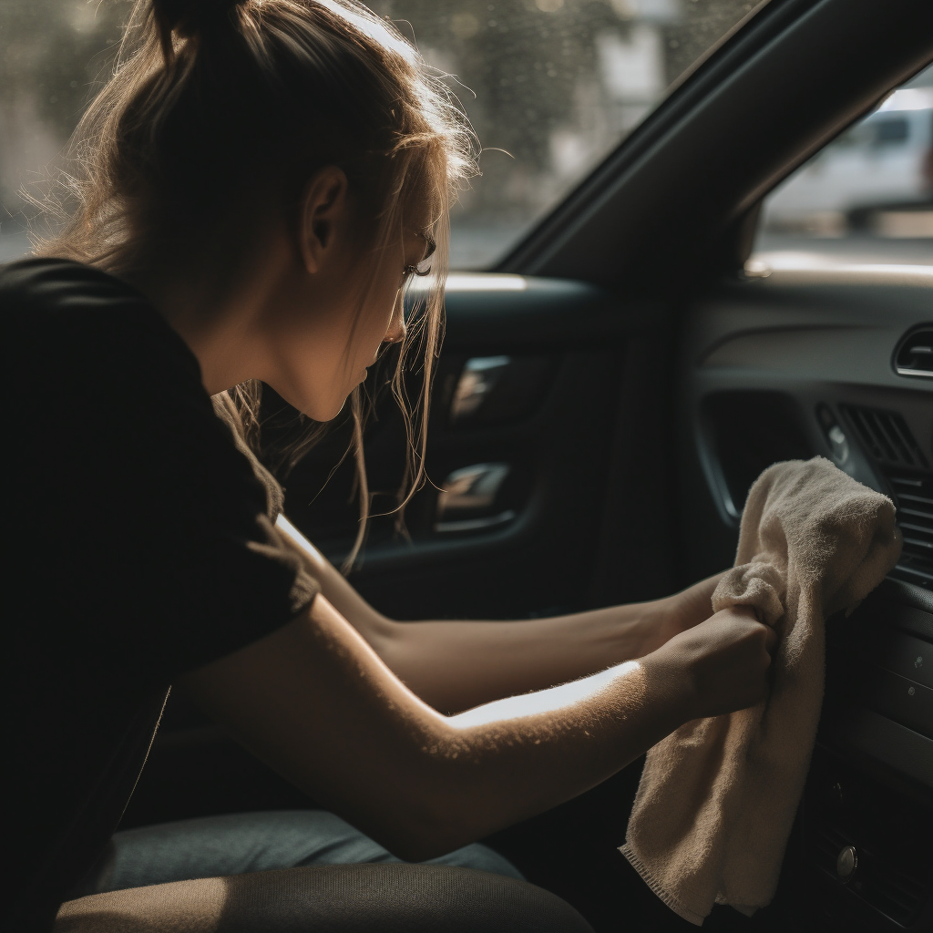 woman cleaning car