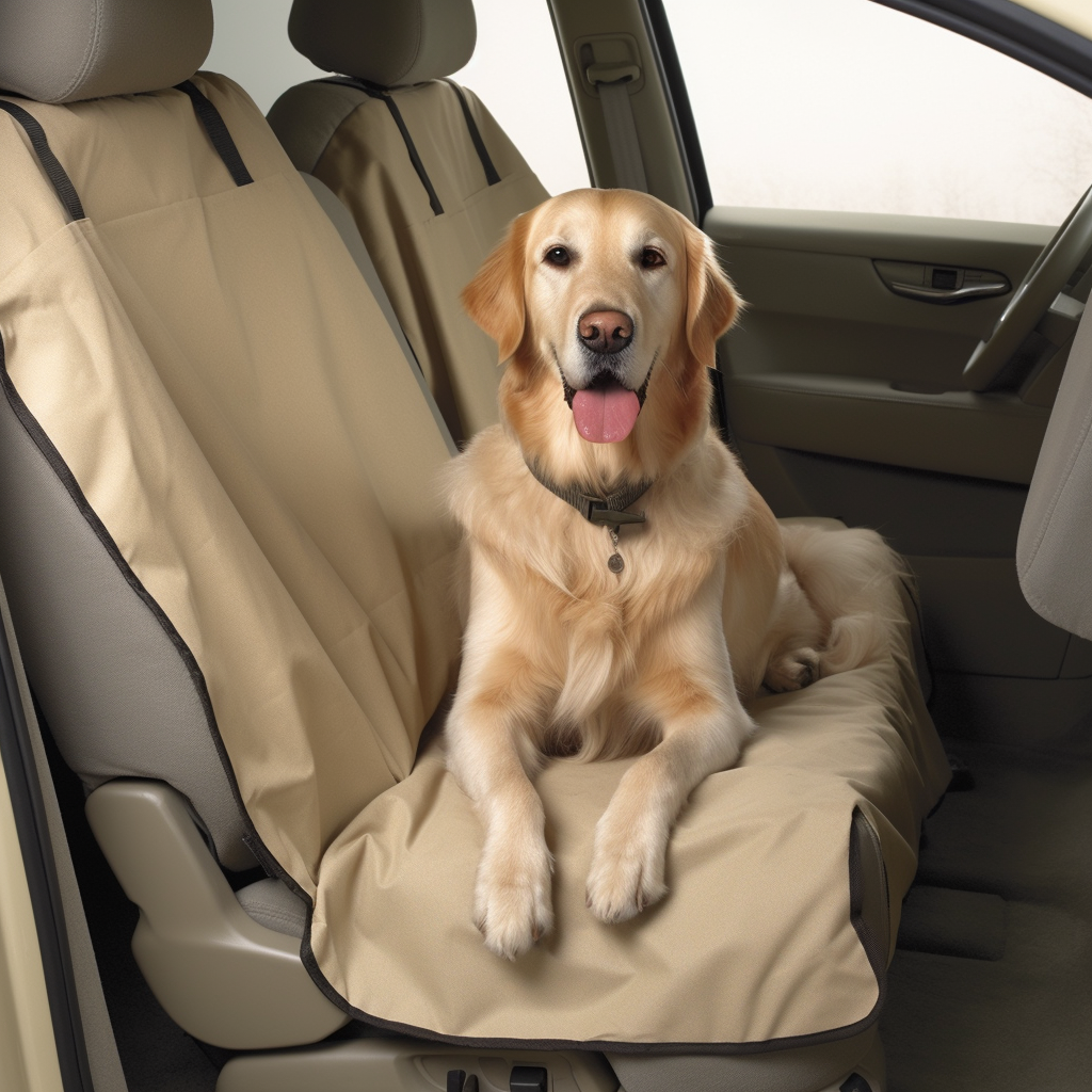 golden retriever on car seat cover