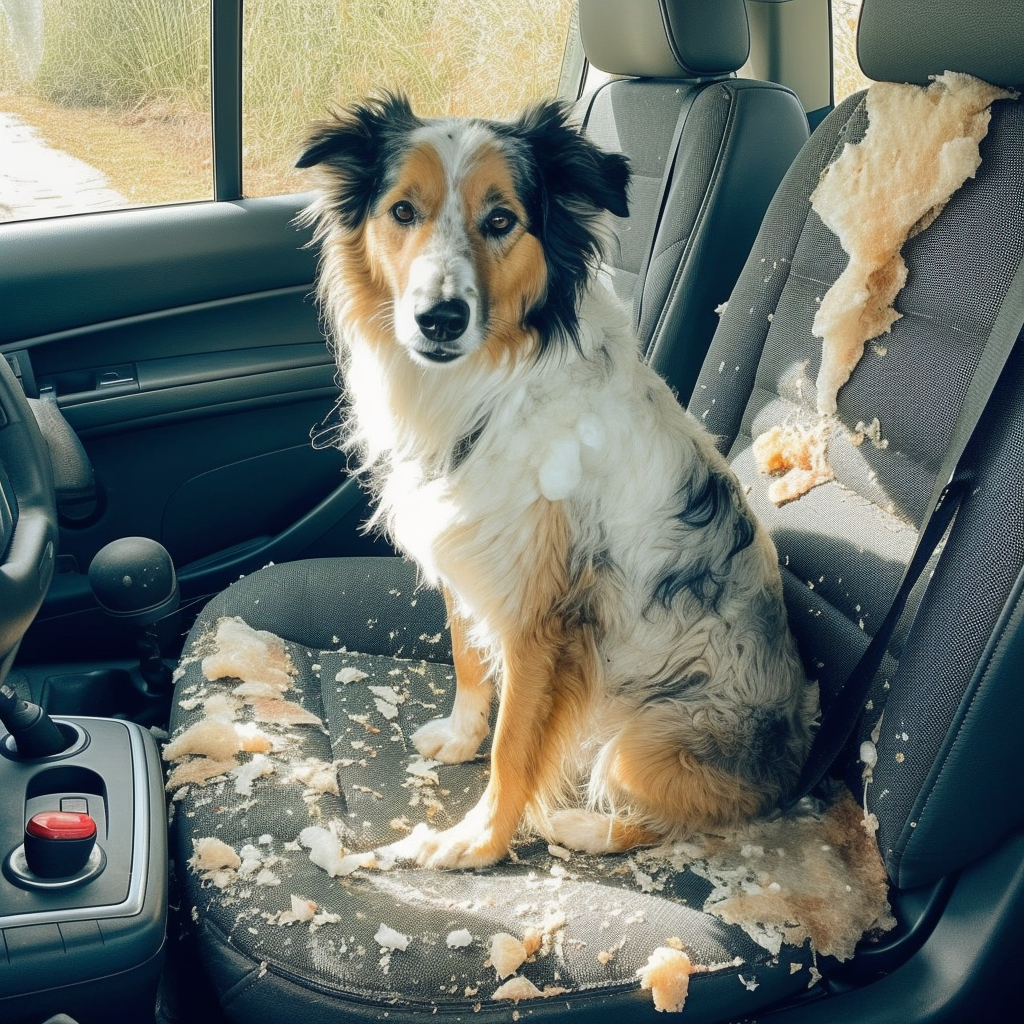 dog destroys car seat