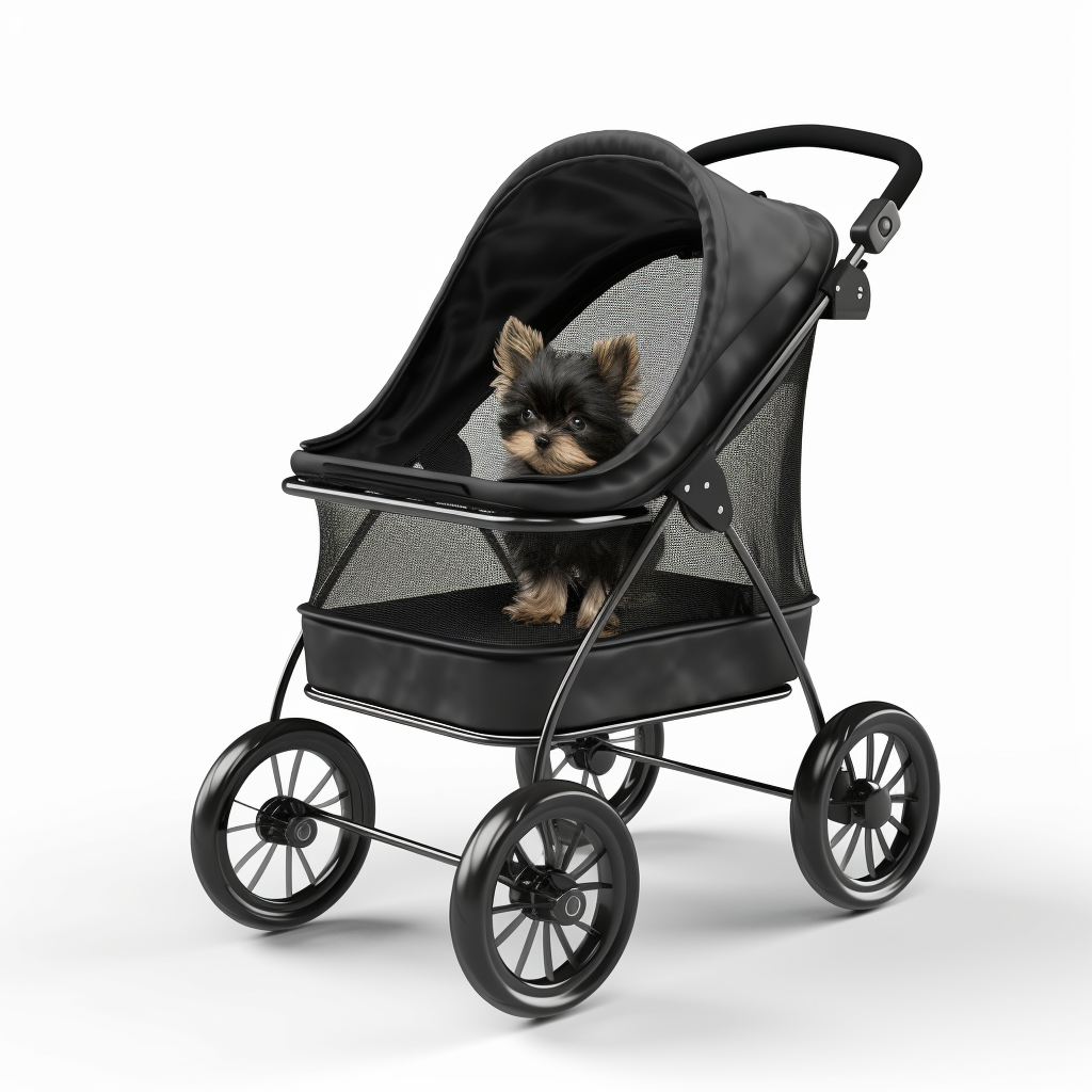 small black dog in stroller